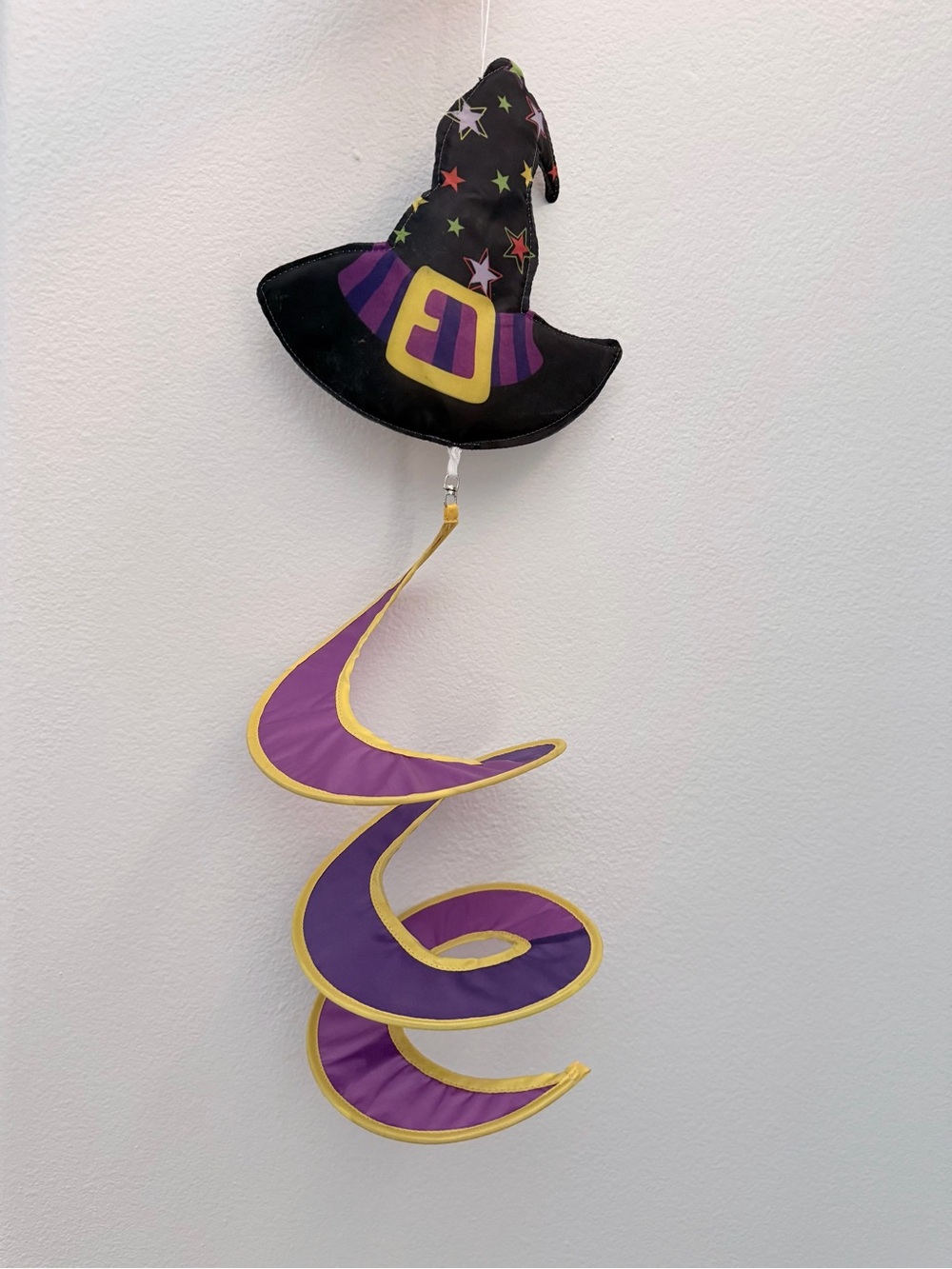 Halloween Witch Hat Spiral Hanging Decoration - Purple and Black